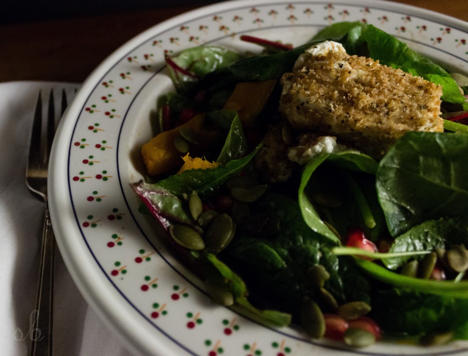 Baked goat cheese and kabocha salad